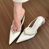 LBSFY  -  Satin Rhinestone Luxury High Heels Women Sexy Designer Sandals Female Shiny Elegant Bridal Pointed Pumps Women Party Dress Shoes